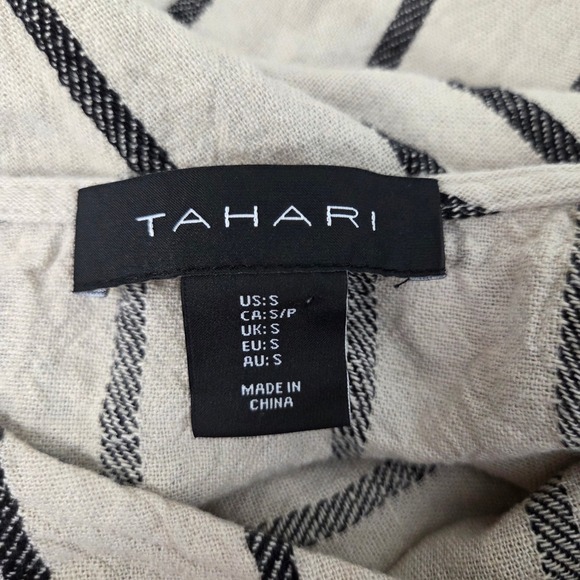 Tahari Striped Asymmetrical Midi Dress Linen Viscose Beige Black Size S - Picture 5 of 7